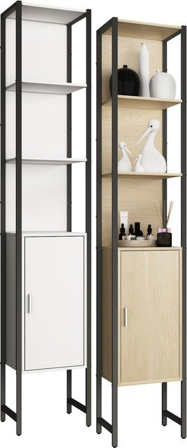 VCM Edino Badezimmerschrank im Industrial Style aus Holz und Metall, freistehender Hochschrank mit Drehtür und offenen Regalfächern, H x B x T: 185 x 33 x 30 cm - Bild 1