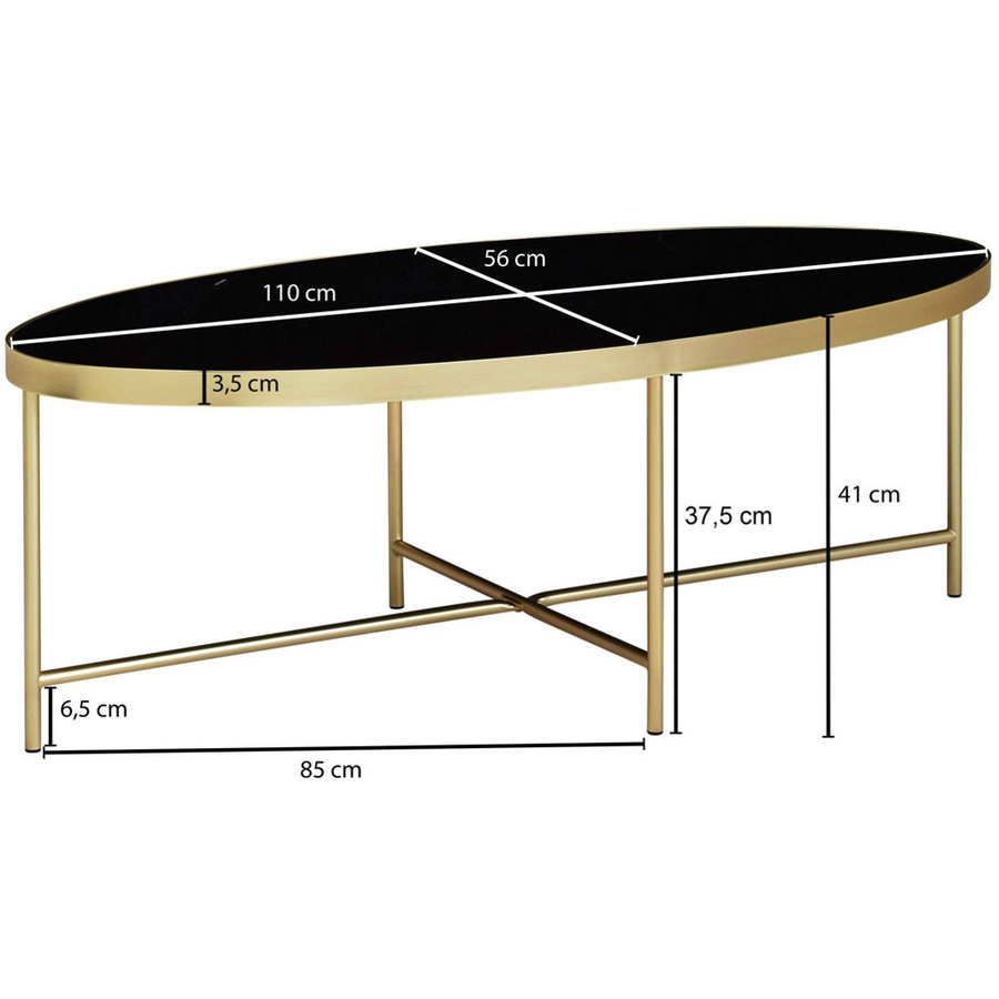 Couchtisch Wohnling in Gold und Schwarz mit Einscheiben-Sicherheitsglas, B/H/T: 110 x 40 x 56 cm - Bild 3