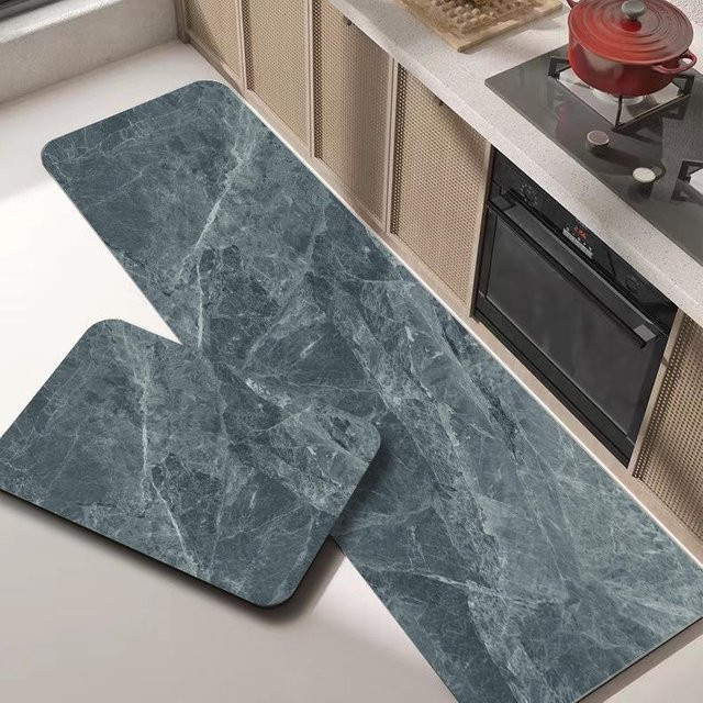 Saugfähige und rutschfeste Fußmatte mit blauem Streifenmuster für Badezimmer und Küche, B/T: 60 x 40 cm - Bild 1