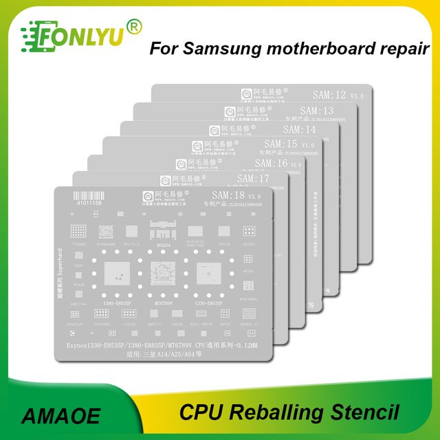 AMAOE Reballing Schablone für Samsung A14 A54 S21 S22 A33 A53 CPU RAM Exynos 1330 1380 SPU 16 in Silber für Motherboard Reparatur Werkzeuge - Bild 1