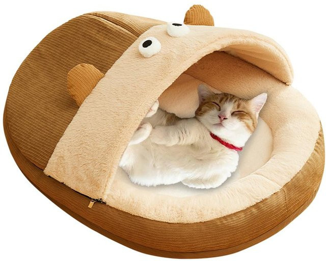 Pet Products My Hundebett und Katzenhöhle im Pantoffeldesign in Braun mit waschbarem Bezug und erhöhtem Rand - Bild 1