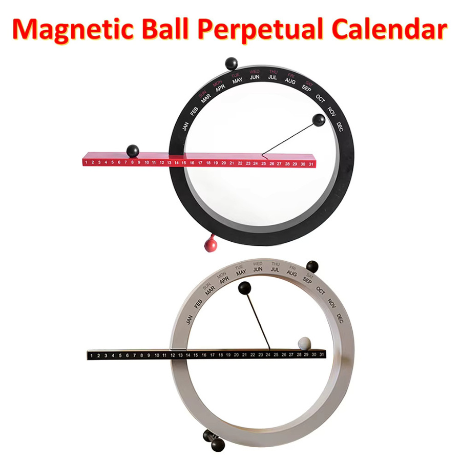 VAKIND Ewiger Kalender mit magnetischer Kugel für Schreibtisch und Wand, modern in Rot und Schwarz - Bild 2