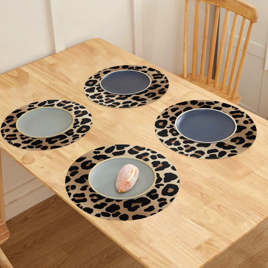 VIKAMA Set aus 4 runden Tischsets mit Leopardenmuster in Multicolour, rutschfest und hitzebeständig - Bild 3