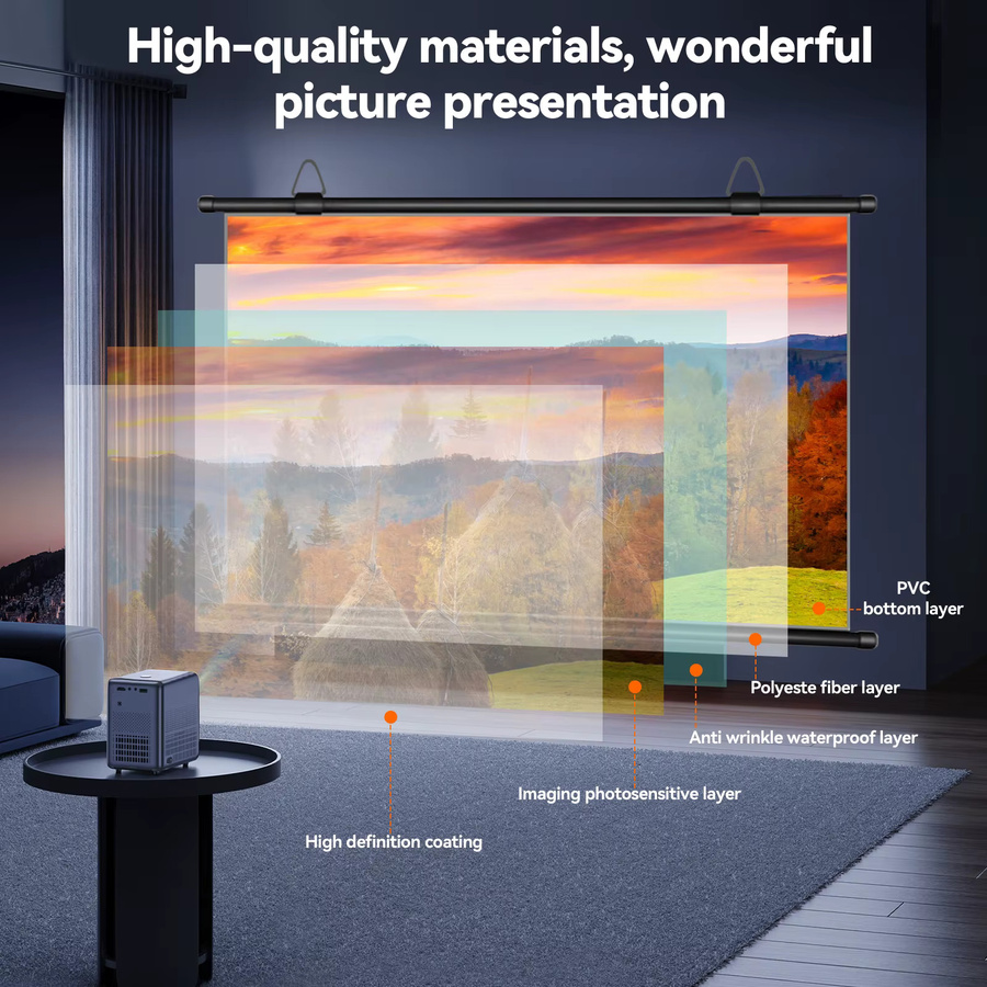 XIAOHUI HD Projektorleinwand 16:9 mit Anti-Licht-Technik zur Wandmontage ohne Bohren - Bild 3
