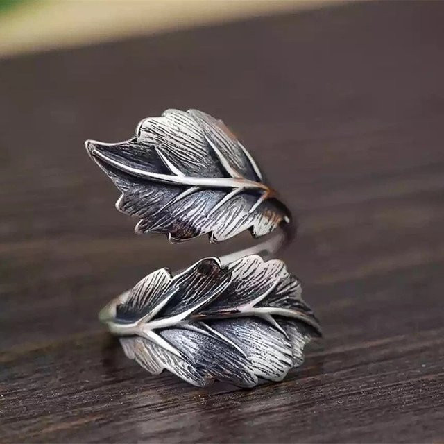 Huitan Ring, Blatt-Öffnungsring, Silber, Damen, Vintage - Bild 1