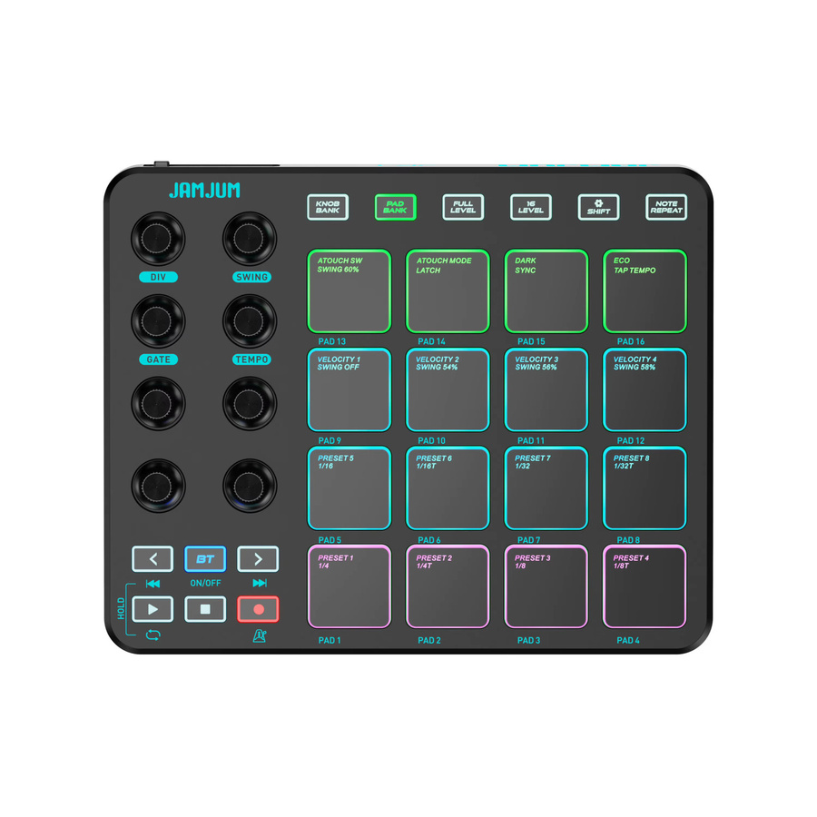 JAMJUM MIDI-Controller Strike Pad mit Bluetooth, RGB-Hintergrundbeleuchtung und 3,5 mm Ausgangsschnittstelle in Schwarz und Weiß - Bild 2