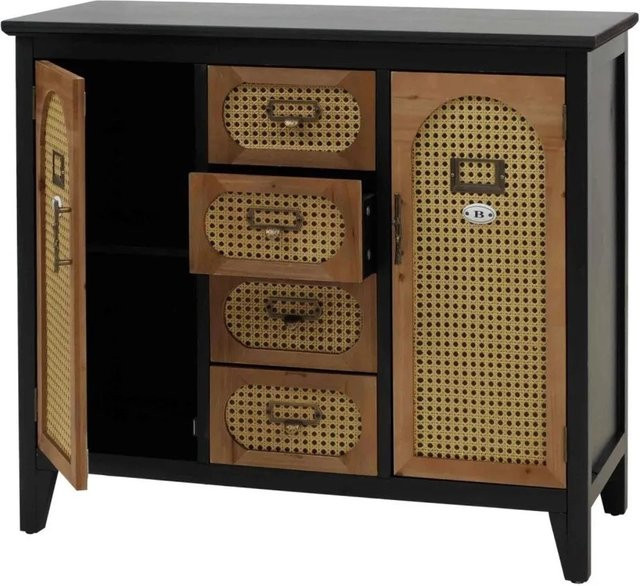 Apothekerkommode MCW O63 in Vintage Rattanoptik, Sideboard Schrank in Schwarz, B/T/H: 80 x 40 x 91 cm - Bild 2