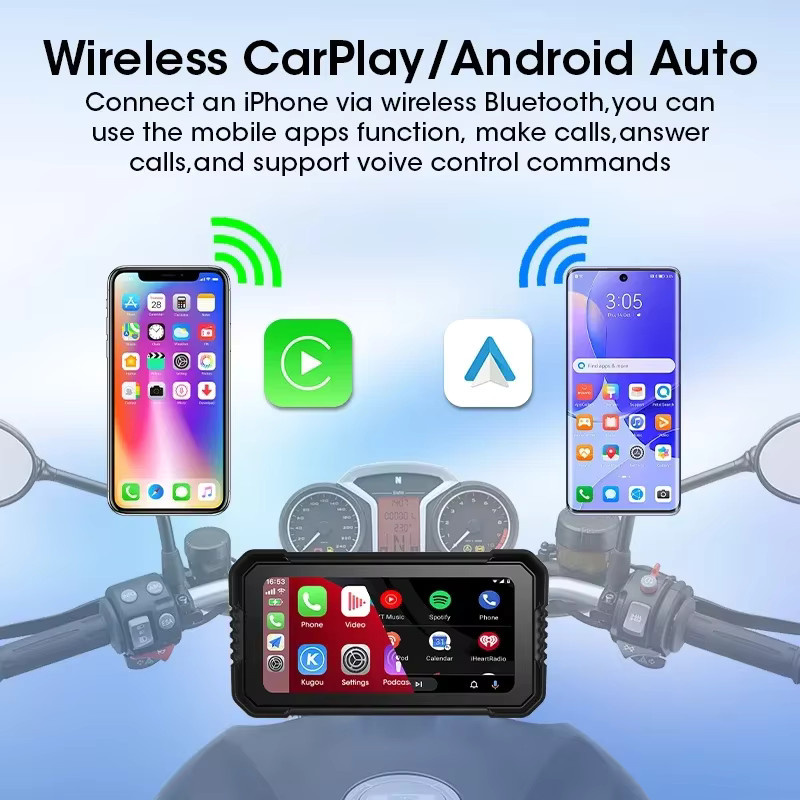Develuck Tragbares 6,25 Zoll Motorrad GPS Navigationsgerät mit Wireless CarPlay und Android Auto, Bluetooth, Fahrrekorder und Moto-Monitor, IPX7 wasserdicht, Schwarz - Bild 2