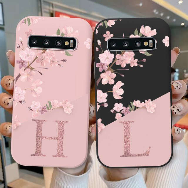 Silikon Handyhülle mit Blumenmuster und Buchstaben in Rosa für Samsung Galaxy S10, S10E und S10 Plus - Bild 1