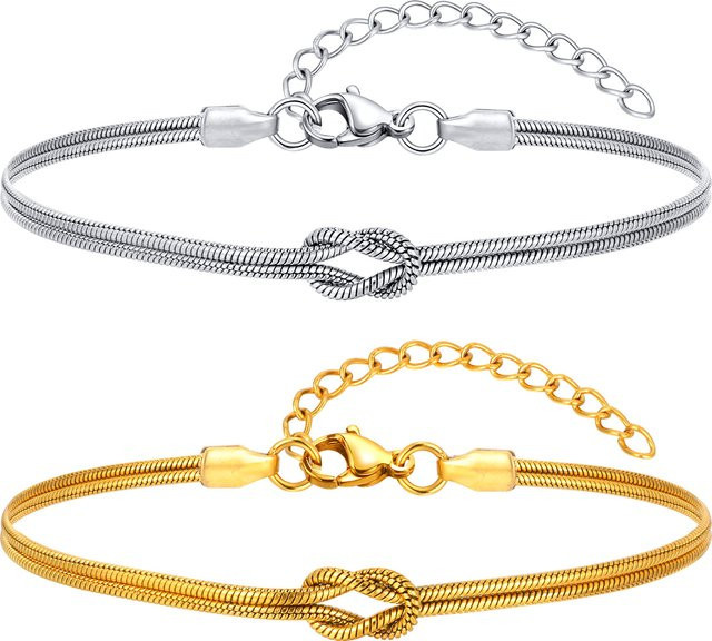 Paar-Armbänder Edelstahl, doppelte Schlangenkette, verstellbar, Unisex - Bild 1