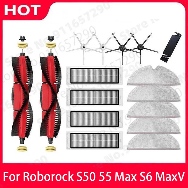 Roborock Ersatzteil-Set für S50 S5 Max S6 MaxV mit Waschbaren Wischtüchern HEPA-Filter und Seiten- sowie Hauptbürsten in Multicolour - Bild 1