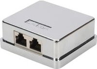 Digitus Netzwerkdose Aufputz CAT 6a mit 2x RJ-45 Ethernet/LAN Anschluss in Weiß und Silber - Bild 1