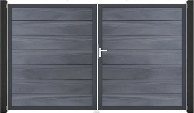 GroJa Steckzaun Tor Grande DIN Rechts DB 2-flügelig in Steingrau aus Aluminium und BPC - Bild 1