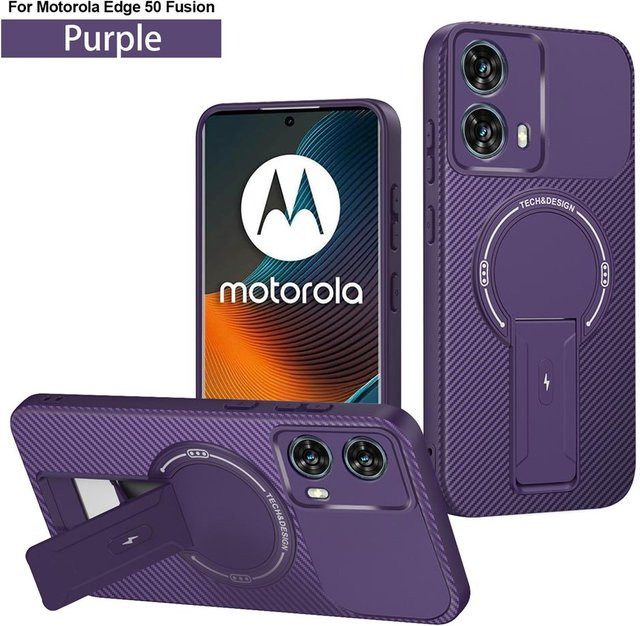 Luxus Armor MagSafe Kabellose Ladehülle für Motorola Moto Edge 50 Fusion 5G in Purple mit Magnetischer Halterung - Bild 1