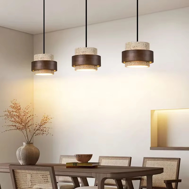 TAONUANSHU Japanische Bar-Pendelleuchte im Wabi-Sabi-Stil aus Holz in Braun und Schwarz mit warmweißem Licht - Bild 2
