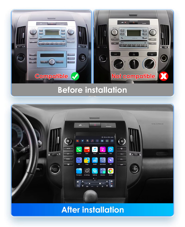 Hizpo Android Autoradio im Tesla-Stil mit 9,7 Zoll Vertikalbildschirm für Toyota Verso und Corolla, Multimedia, Carplay, GPS und 4G, Schwarz - Bild 2