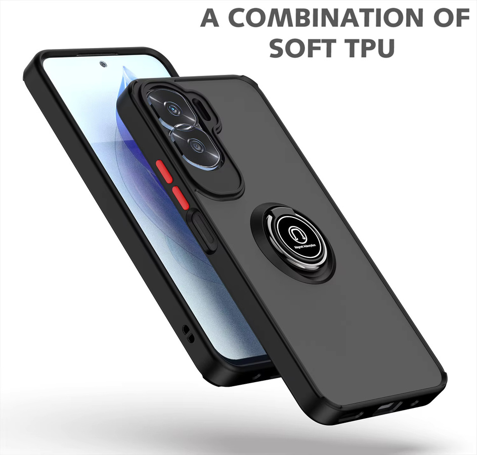Stoßfeste Schutzhülle für Huawei Honor 90 Lite 5G mit Ring-Ständer und matter PC-Rückseite in Schwarz oder Grün - Bild 5