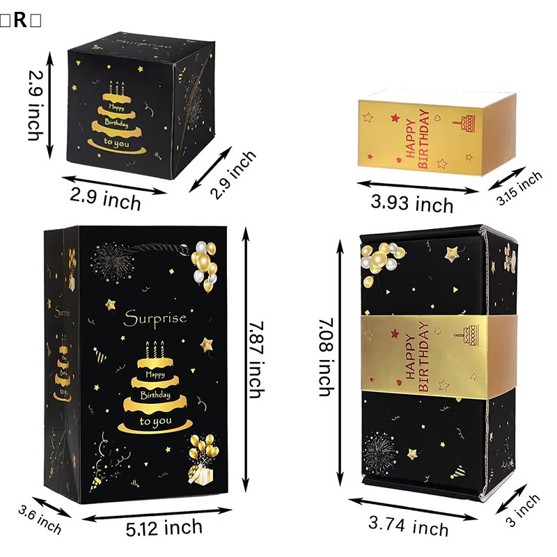 バR Sigur 10er Set faltbare Explosions-Geschenkboxen in Schwarz und Gold aus Papier für Valentinstag und Winter - Bild 5