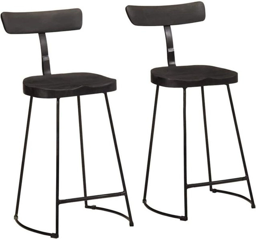 Set aus 2 Barhockern von vidaxl in Schwarz aus Mango Massivholz und Metall, Modern, B/T/H: 49 x 43 x 88 cm - Bild 1