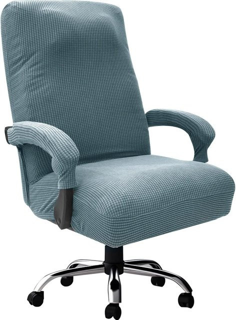 Yiran Furniture Elastischer Bürochefstuhl Bezug mit Armlehnenbezügen in Blau aus Jacquard-Stoff - Bild 1