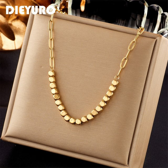 Dieyuro Halskette, Edelstahl, Gold, Damen - Bild 1