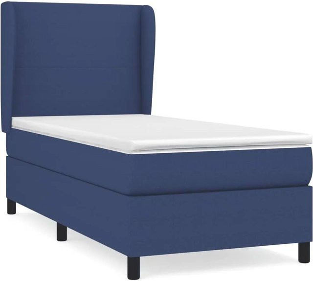 vidaXL Boxspringbett mit Matratze in Blau, Hybrid-Design mit Taschenfederkern, B/T/H: 90 x 190 x 128 cm - Bild 1