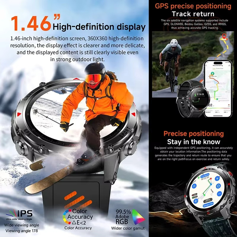 OUIO GPS Smartwatch für Männer in Silber mit Metallgehäuse, Barometer, Kompass und 3ATM Wasserdichtigkeit für Sport und Schwimmen - Bild 4