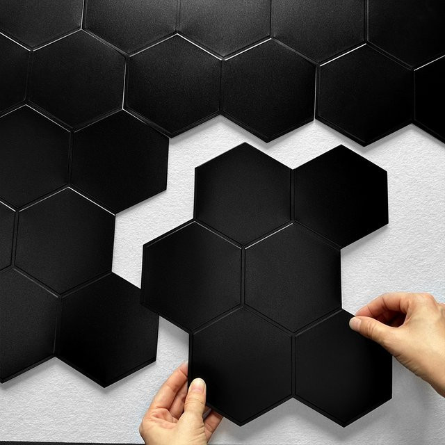 Vividtiles Wandfliesen Aufkleber aus wasserfestem Vinyl in Mattschwarz zum Aufkleben für Küche, Badezimmer und Wohnzimmer (10 Stück) - Bild 1