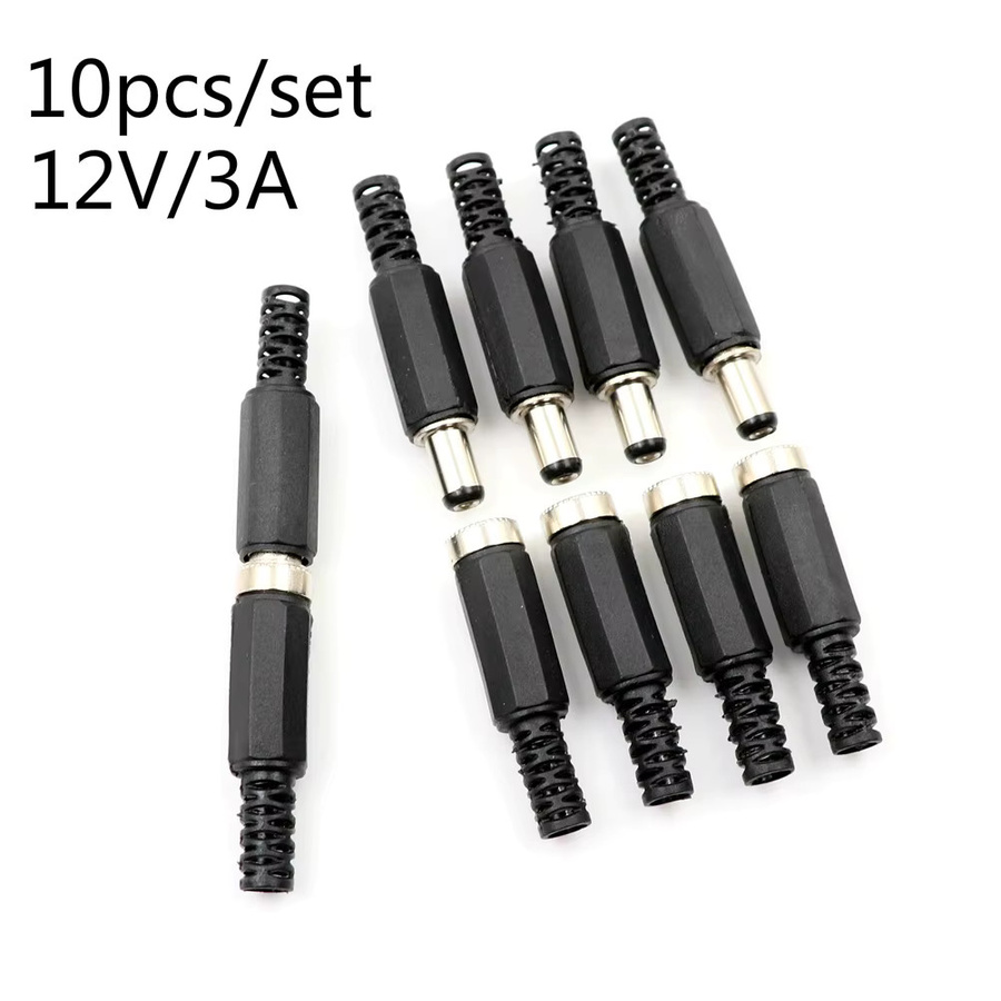 10er Set DC-Stromversorgung Panel Mount Stecker und Buchsen aus Kunststoff, Schwarz, 12V 3A - Bild 2
