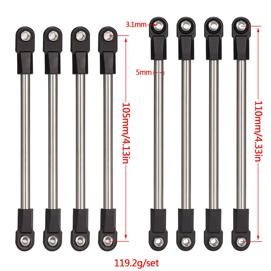 MALOM RC Edelstahl-Chassis-Spurstange, 275 mm Radstand-Verbindungsset, 1:10 - Bild 2