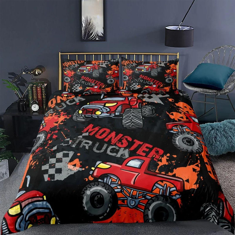 Bettwäscheset für Kinder mit Traktor und Monster Truck Muster, 2-teiliges Set aus Microfaser bestehend aus Bettbezug und Kissenbezug, Mehrfarbig, Breite: 70 cm, Länge: 133 cm - Bild 2