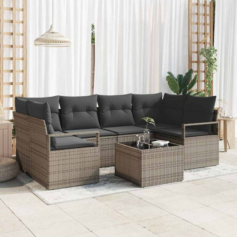 vidaxl Polyrattan Garten-Sofa-Set mit Kissen in Grau, 7-teiliges modulares Loungemöbel-Set, B/T/H: 55 x 55 x 37 cm - Bild 1