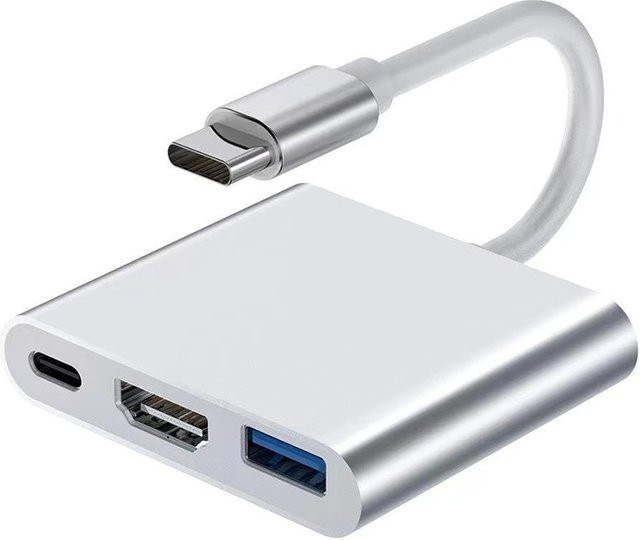 Mosizave 3-in-1 USB-C zu HDMI Adapter und USB 3.1 Hub Ladekonverter in Silber und Weiß für MacBook, Laptop und Smartphone - Bild 1