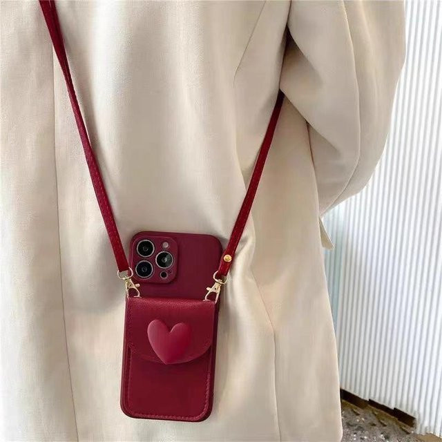 Love Wallet Lanyard Leder Umhängetasche für Samsung Galaxy S26 Ultra S25 FE S24 Ultra S23 S22 S21 Plus in Rot - Bild 1
