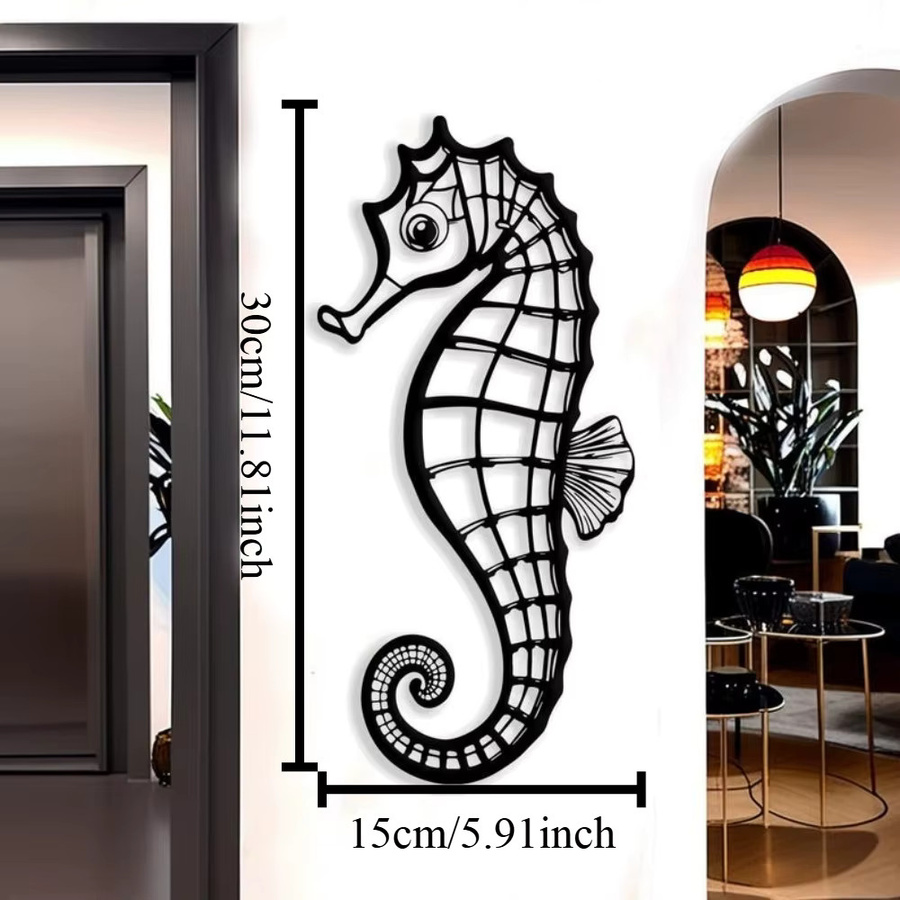 CIFBUY Seepferdchen Metall-Wandkunst in Schwarz für maritime Dekoration und Strandhaus-Design - Bild 3