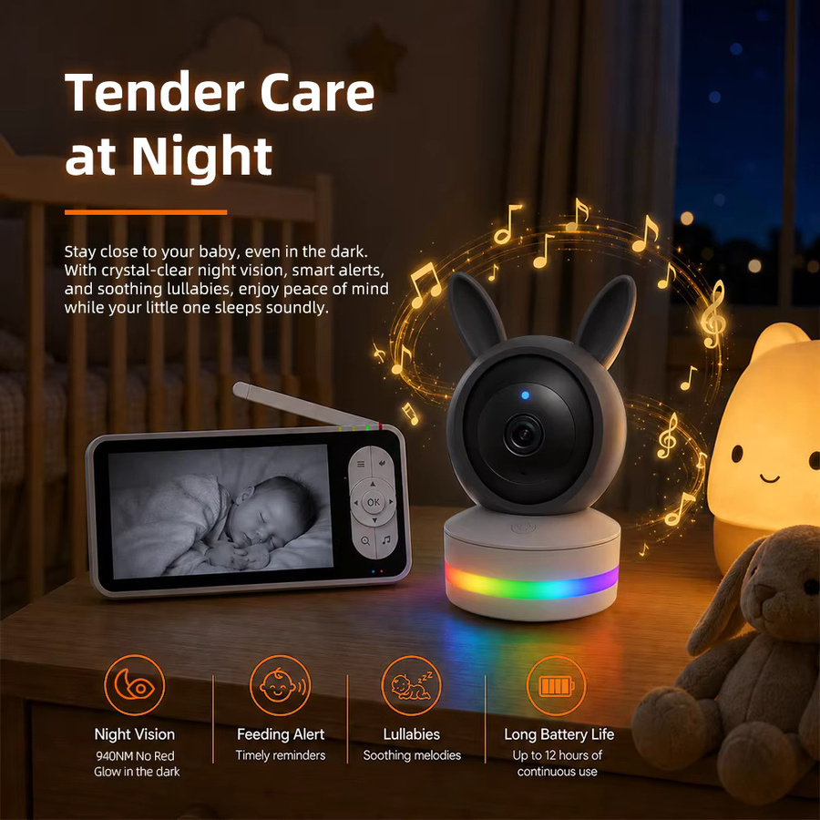 REHENTINT Tuya SmartLife Babyphone Kamera mit 5-Zoll-Bildschirm, 1080P FHD, Infrarot Nachtsicht und Schrei-Geräuscherkennung, Weiß, WLAN- und WLAN-freie Modi - Bild 4