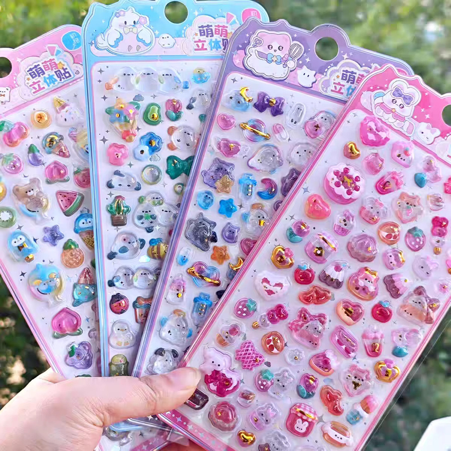 Kawaii 3D Relief Aufkleber mit Obst, Dessert und Tieren aus Resin für Scrapbooking und DIY Journal, Mehrfarbig - Bild 1