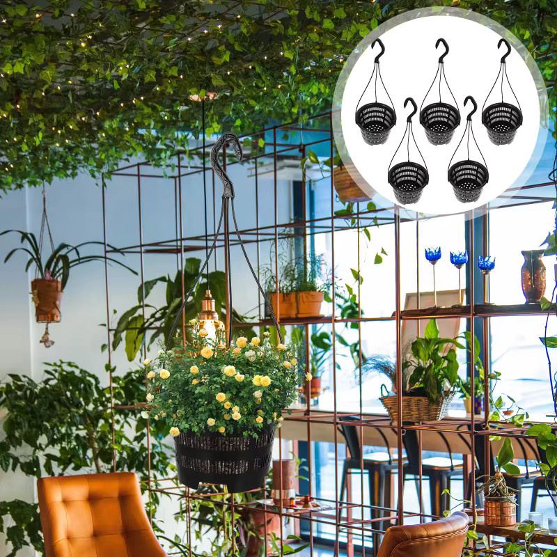 6er-Set Orchideen-Hängepflanzgefäße aus schwarzem Kunststoff mit Haken, geschlitzte Netz-Orchideentöpfe für Zimmerpflanzen - Bild 3