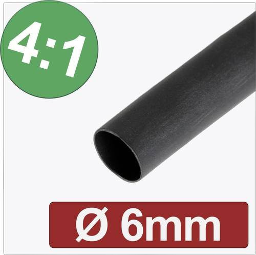 Quadrios 24CA297 Schrumpfschlauch mit Kleber Schwarz 6mm bis 1,50mm Schrumpfrate 4:1 Meterware - Bild 1