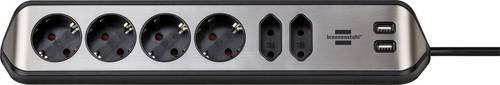 Brennenstuhl estilo Eck-Steckdosenleiste 6-fach mit 2 USB-Ladebuchsen in Schwarz-Silber, L: 36,5 cm, B: 6 cm, T: 11 cm - Bild 1