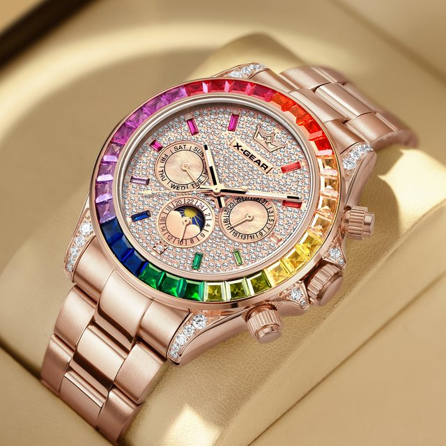 X-GEAR Armbanduhr, mechanische Uhr, Roségold, Edelstahl, Diamantbesetzt, Herren - Bild 1
