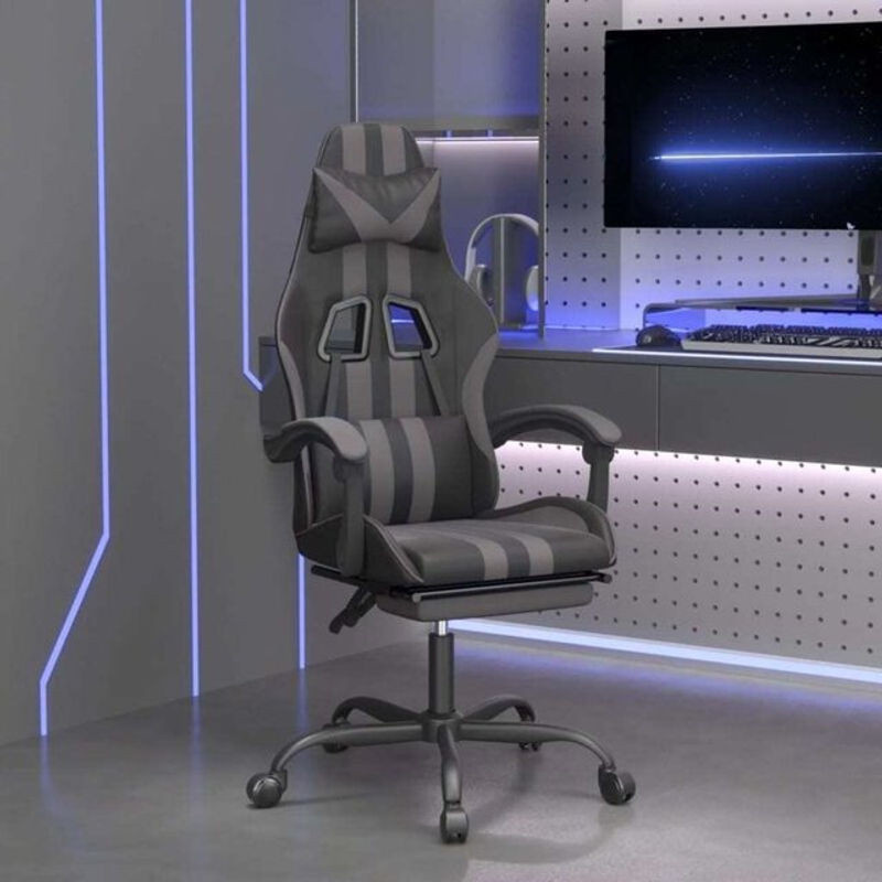 vidaxl Gamingstuhl mit Fußstütze aus Kunstleder in Schwarz und Grau - Bild 1