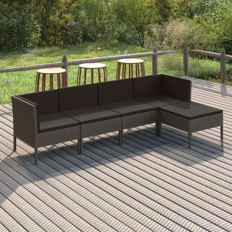 5-tlg. Gartenlounge-Set aus Poly-Rattan mit Auflagen in Grau Anthrazit von vidaxl - Bild 1