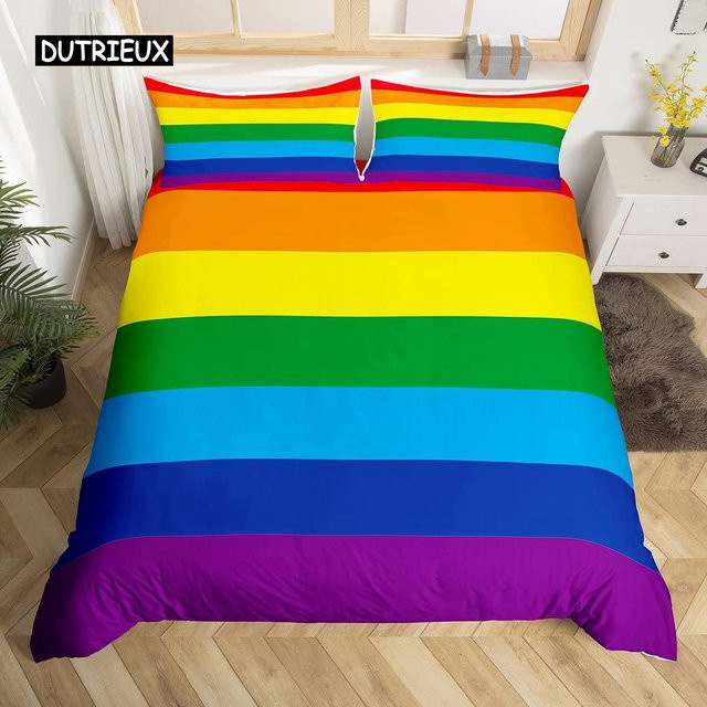 Bettwäscheset Binchi Outdoor Product mit abstraktem Regenbogen-Design, farbenfroh, aus Mikrofaser-Polyester, bestehend aus Bettbezug und Kissenbezug, B/H: 135 x 200 cm - Bild 1