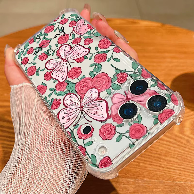 MOESOE Handyhülle mit Blumen-Bowknot-Design für iPhone, stoßfeste transparente TPU-Schutzhülle mit Kartensteckplatz, Farbe: Transparent/Grau - Bild 1