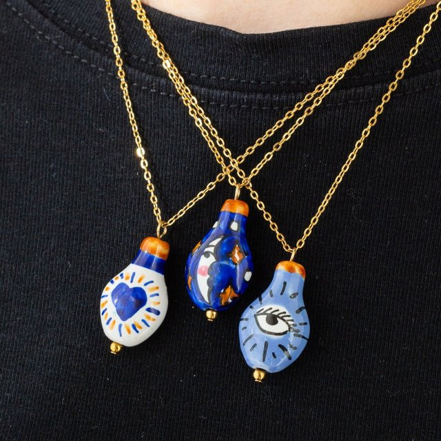 SLOONGJEWELRY Halskette Edelstahl, Mond-Herz-Motiv, Bunter Keramik-Anhänger - Bild 1