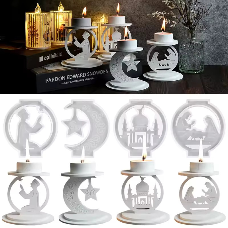 ZQNYCY Silikonform für Ramadan Kerzenhalter und Eid-Al-Fitr Ornamente, weiße DIY-Gipsform für islamische Heimdekoration - Bild 1
