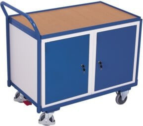 VARIOfit Werkstattwagen aus Stahl mit 1 Ladefläche und 2 abschließbaren Schränken in Grau und Blau, B/T/H: 59,0 x 49,0 x 60,0 cm - Bild 1