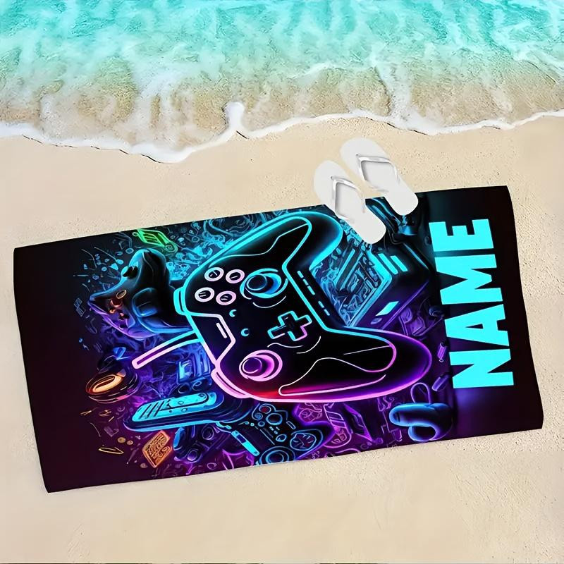 Personalisiertes Mikrofaser-Strandtuch mit Game Controller Neon-Spieldesign von JMG Household Supplies, Mehrfarbig, B/H: 80 x 130 cm und 40 x 70 cm - Bild 4