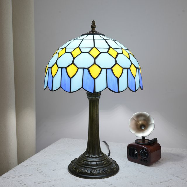 Blaue barocke Tischlampe aus Buntglas und Metall mit Bronze-Akzenten für Wohnzimmer, Schlafzimmer oder Heimbüro - Bild 1